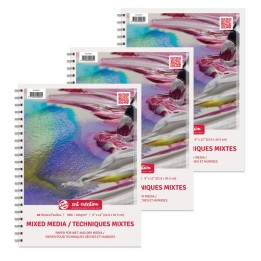 Talens Art Creation Mixed Media Paper Pad, Spiral Bound, 98lbs, 9" x 12", 40 Sheets, Pack of 3
