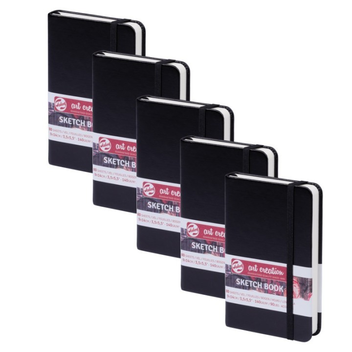 Talens Art Creation Sketchbook, 80 Sheets, 90lbs, Black Cover, 3.5" x 5.5", Pack of 5