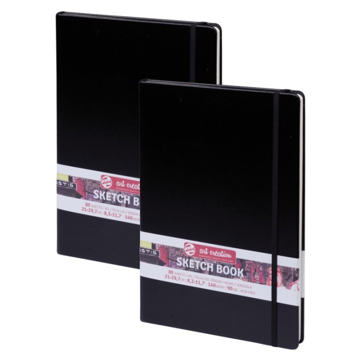 Talens Art Creation Sketchbook, 80 Sheets, 90lbs, Black Cover, 8.3" x 11.7" (A4), Pack of 2