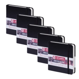 Talens Art Creation Sketchbook, 80 Sheets, 90lbs, Black Cover, 4.7" x 4.7", Pack of 5