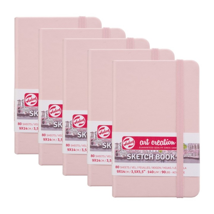Talens Art Creation Sketchbook, 80 Sheets, 90lbs, Pastel Pink Cover, 3.5" x 5.5", Pack of 5
