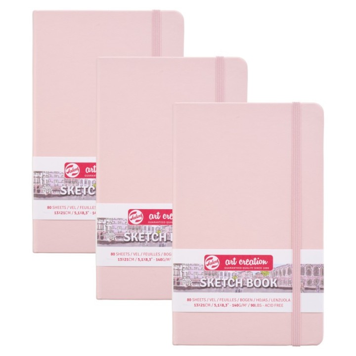 Talens Art Creation Sketchbook, 80 Sheets, 90lbs, Pastel Pink Cover, 5.1" x 8.3", Pack of 3