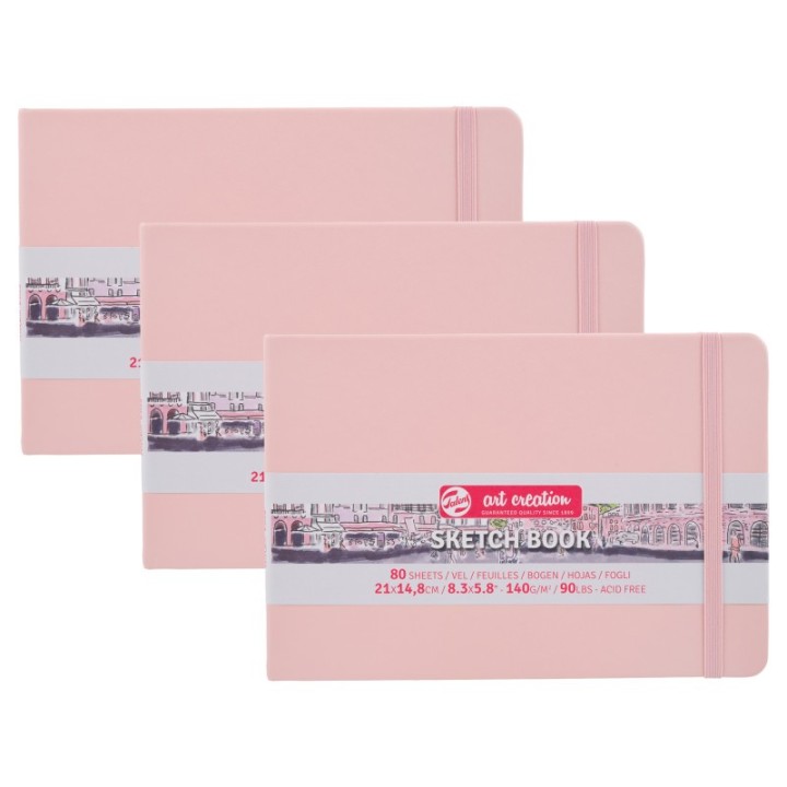 Talens Art Creation Sketchbook, 80 Sheets, 90lbs, Pastel Pink Cover, 8.3" x 5.8" (A5), Pack of 3