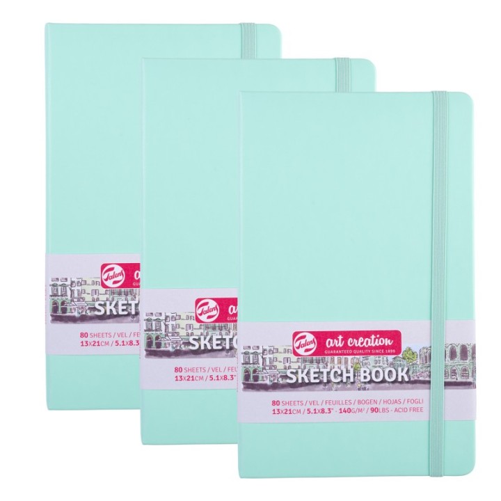 Talens Art Creation Sketchbook, 80 Sheets, 90lbs, Fresh Mint Cover, 5.1" x 8.3", Pack of 3