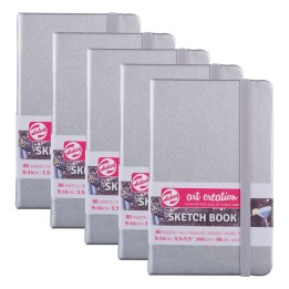 Talens Art Creation Sketchbook, 80 Sheets, 90lbs, Shiny Silver Cover, 3.5" x 5.5", Pack of 5