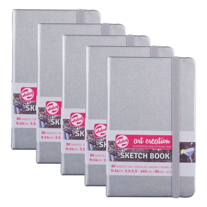 Talens Art Creation Sketchbook, 80 Sheets, 90lbs, Shiny Silver Cover, 3.5" x 5.5", Pack of 5