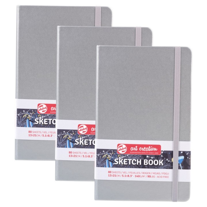 Talens Art Creation Sketchbook, 80 Sheets, 90lbs, Shiny Silver Cover, 5.1" x 8.3", Pack of 3