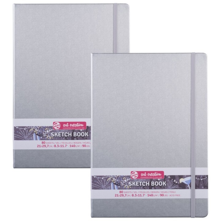 Talens Art Creation Sketchbook, 80 Sheets, 90lbs, Shiny Silver Cover, 8.3" x 11.7" (A4), Pack of 2