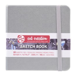 Talens Art Creation Sketchbook, 80 Sheets, 90lbs, Shiny Silver Cover, 4.7" x 4.7"