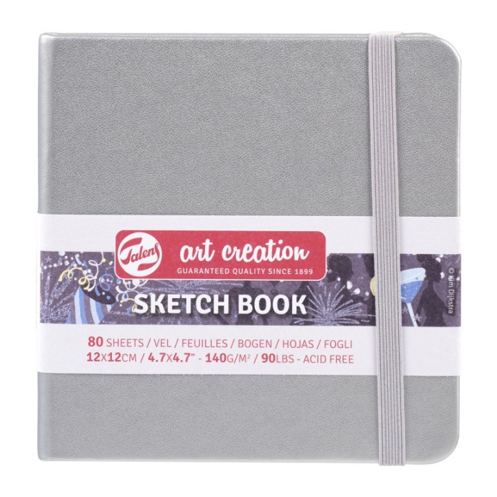 Talens Art Creation Sketchbook, 80 Sheets, 90lbs, Shiny Silver Cover, 4.7" x 4.7"