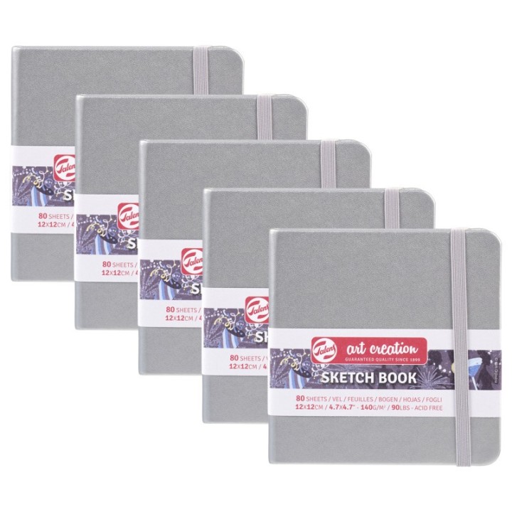 Talens Art Creation Sketchbook, 80 Sheets, 90lbs, Shiny Silver Cover, 4.7" x 4.7", Pack of 5