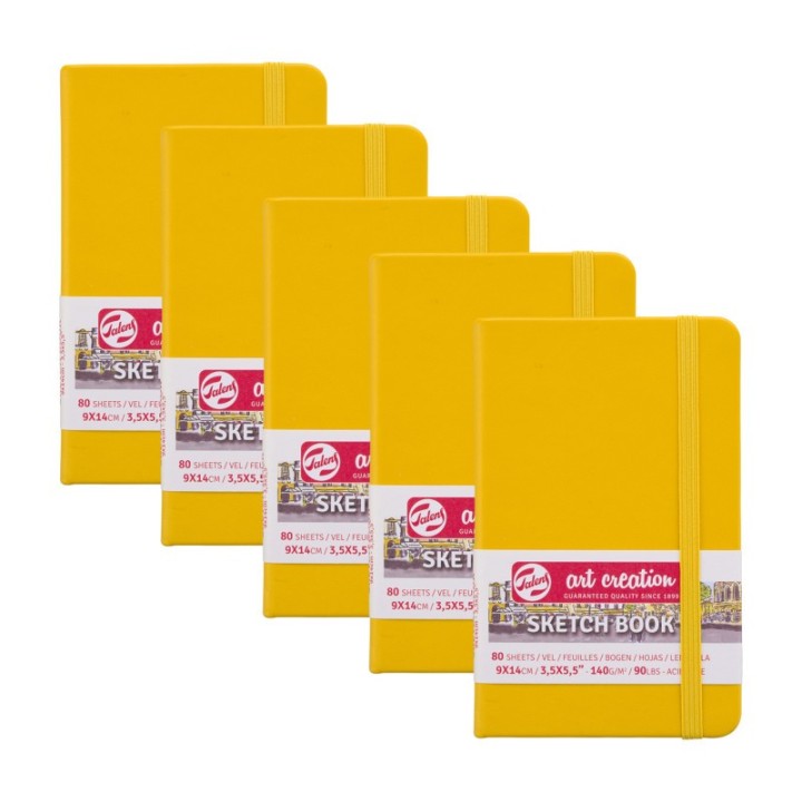 Talens Art Creation Sketchbook, 80 Sheets, 90lbs, Golden Yellow Cover, 3.5" x 5.5", Pack of 5