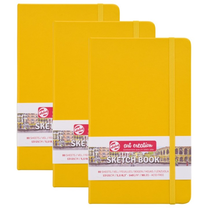 Talens Art Creation Sketchbook, 80 Sheets, 90lbs, Golden Yellow Cover, 5.1" x 8.3", Pack of 3