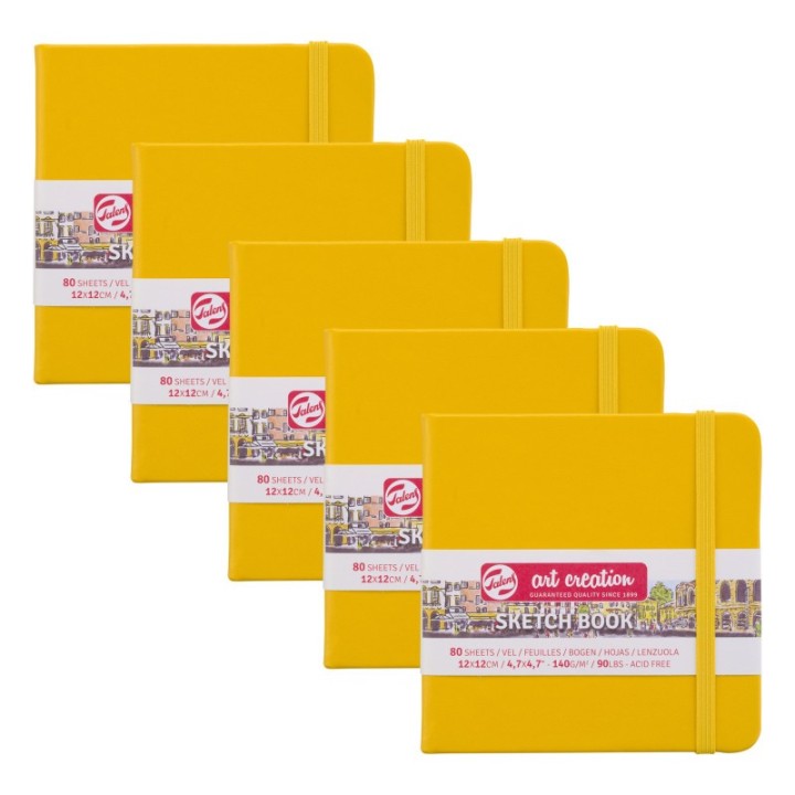 Talens Art Creation Sketchbook, 80 Sheets, 90lbs, Golden Yellow Cover, 4.7" x 4.7", Pack of 5