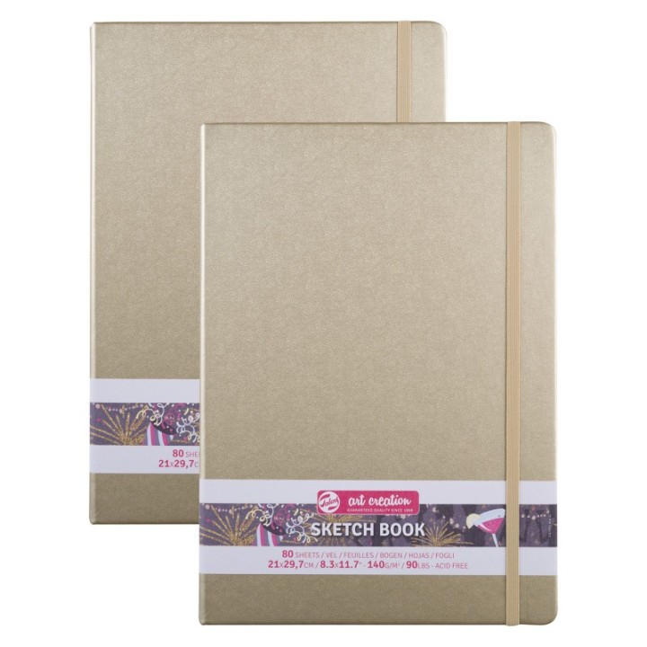 Talens Art Creation Sketchbook, 80 Sheets, 90lbs, White Gold Cover, 8.3" x 11.7" (A4), Pack of 2