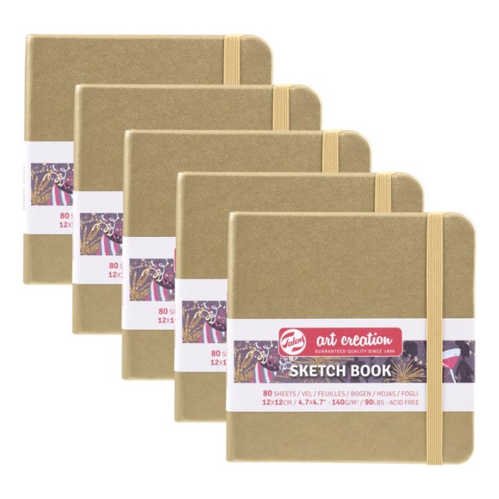 Talens Art Creation Sketchbook, 80 Sheets, 90lbs, White Gold Cover, 4.7" x 4.7", Pack of 5
