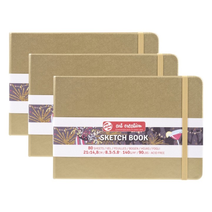 Talens Art Creation Sketchbook, 80 Sheets, 90lbs, White Gold Cover, 8.3" x 5.8" (A5), Pack of 3
