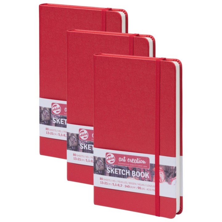 Talens Art Creation Sketchbook, 80 Sheets, 90lbs, Red Cover, 5.1" x 8.3", Pack of 3