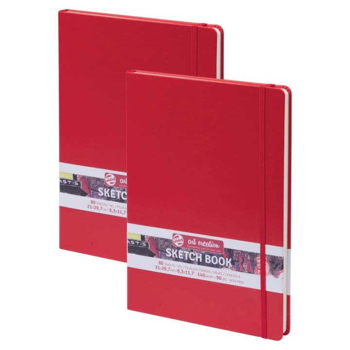 Talens Art Creation Sketchbook, 80 Sheets, 90lbs, Red Cover, 8.3" x 11.7" (A4), Pack of 2