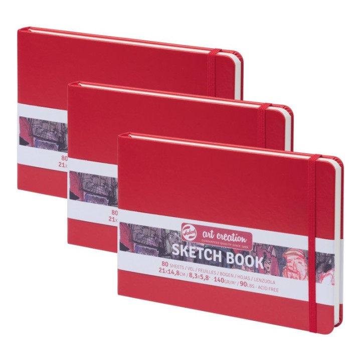 Talens Art Creation Sketchbook, 80 Sheets, 90lbs, Red Cover, 8.3" x 5.8" (A5), Pack of 3