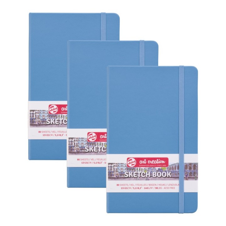 Talens Art Creation Sketchbook, 80 Sheets, 90lbs, Lake Blue Cover, 5.1" x 8.3", Pack of 3