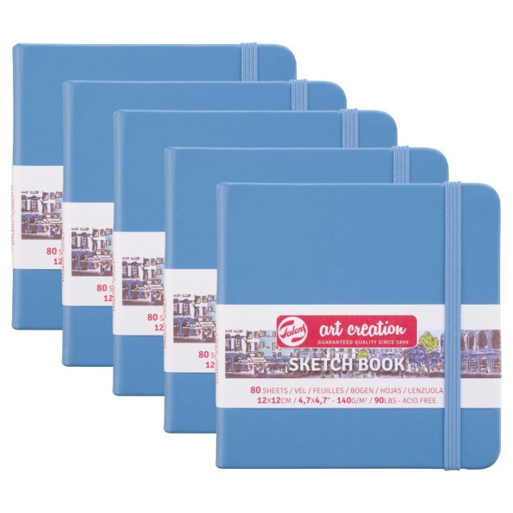 Talens Art Creation Sketchbook, 80 Sheets, 90lbs, Lake Blue Cover, 4.7" x 4.7", Pack of 5