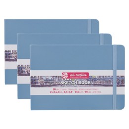 Talens Art Creation Sketchbook, 80 Sheets, 90lbs, Lake Blue Cover, 8.3" x 5.8" (A5), Pack of 3