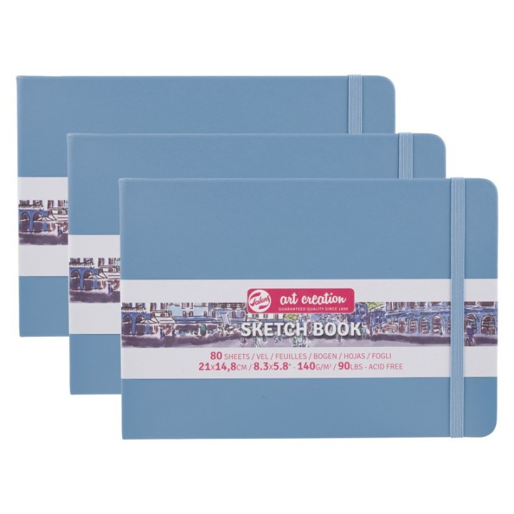 Talens Art Creation Sketchbook, 80 Sheets, 90lbs, Lake Blue Cover, 8.3" x 5.8" (A5), Pack of 3