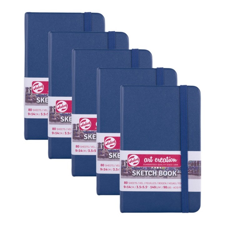 Talens Art Creation Sketchbook, 80 Sheets, 90lbs, Navy Blue Cover, 3.5" x 5.5", Pack of 5