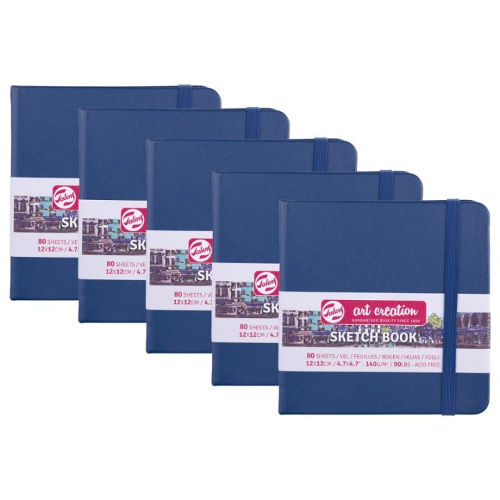 Talens Art Creation Sketchbook, 80 Sheets, 90lbs, Navy Blue Cover, 4.7" x 4.7", Pack of 5