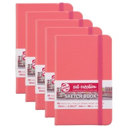 Talens Art Creation Sketchbook, 80 Sheets, 90lbs, Coral Red Cover, 3.5" x 5.5", Pack of 5