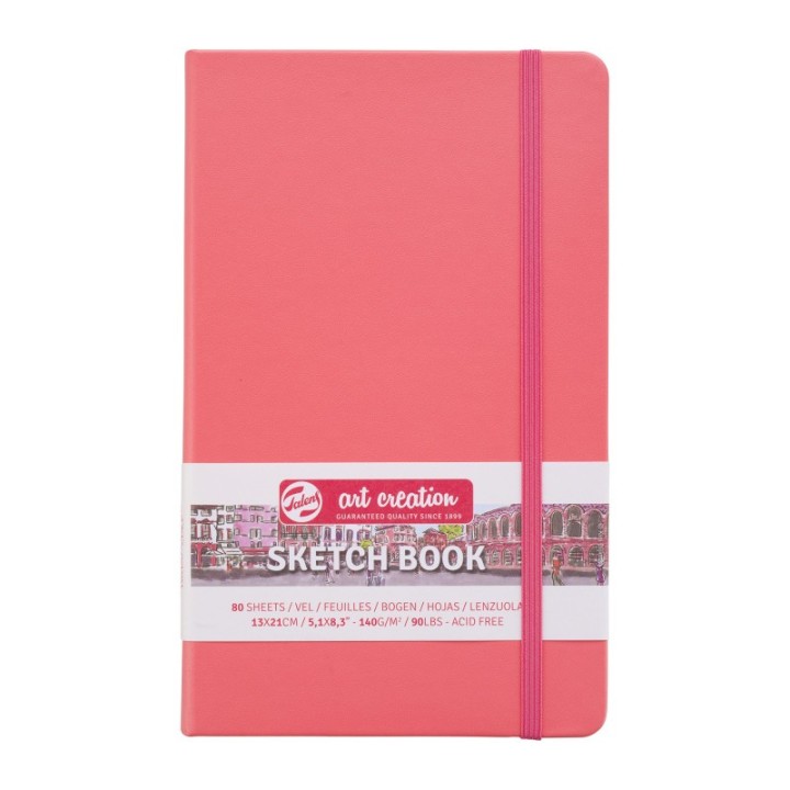 Talens Art Creation Sketchbook, 80 Sheets, 90lbs, Coral Red Cover, 5.1" x 8.3"