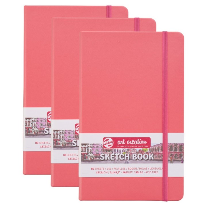 Talens Art Creation Sketchbook, 80 Sheets, 90lbs, Coral Red Cover, 5.1" x 8.3", Pack of 3