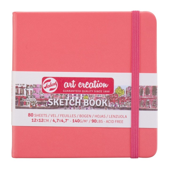 Talens Art Creation Sketchbook, 80 Sheets, 90lbs, Coral Red Cover, 4.7" x 4.7"