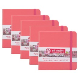 Talens Art Creation Sketchbook, 80 Sheets, 90lbs, Coral Red Cover, 4.7" x 4.7", Pack of 5