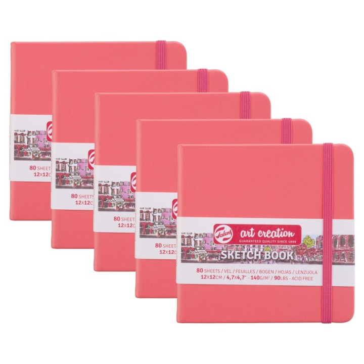 Talens Art Creation Sketchbook, 80 Sheets, 90lbs, Coral Red Cover, 4.7" x 4.7", Pack of 5