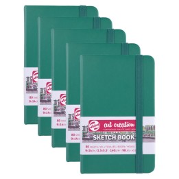 Talens Art Creation Sketchbook, 80 Sheets, 90lbs, Forest Green Cover, 3.5" x 5.5", Pack of 5