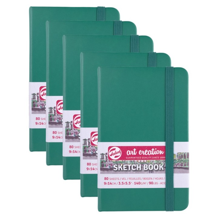Talens Art Creation Sketchbook, 80 Sheets, 90lbs, Forest Green Cover, 3.5" x 5.5", Pack of 5