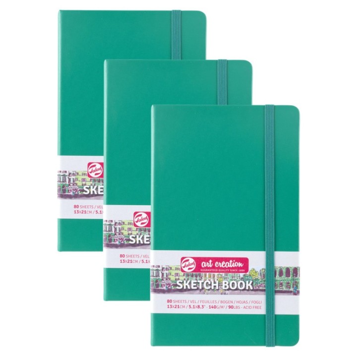 Talens Art Creation Sketchbook, 80 Sheets, 90lbs, Forest Green Cover, 5.1" x 8.3", Pack of 3