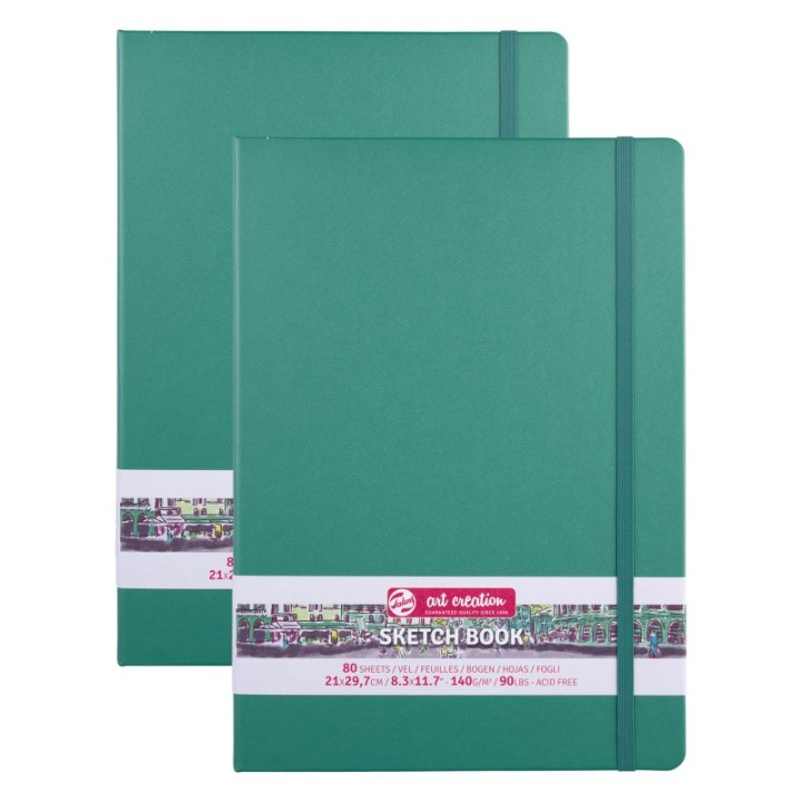 Talens Art Creation Sketchbook, 80 Sheets, 90lbs, Forest Green Cover, 8.3" x 11.7" (A4), Pack of 2
