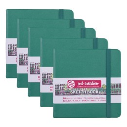 Talens Art Creation Sketchbook, 80 Sheets, 90lbs, Forest Green Cover, 4.7" x 4.7", Pack of 5