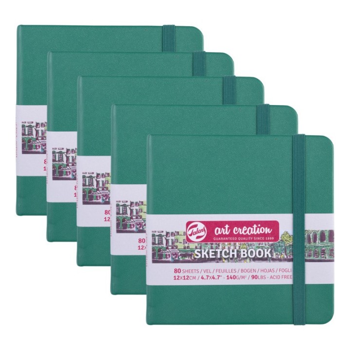 Talens Art Creation Sketchbook, 80 Sheets, 90lbs, Forest Green Cover, 4.7" x 4.7", Pack of 5