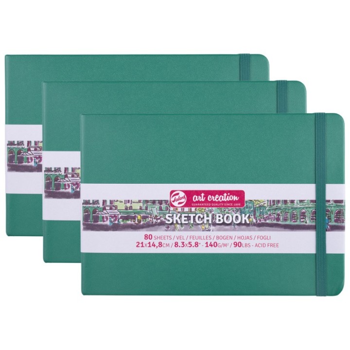 Talens Art Creation Sketchbook, 80 Sheets, 90lbs, Forest Green Cover, 8.3" x 5.8" (A5), Pack of 3