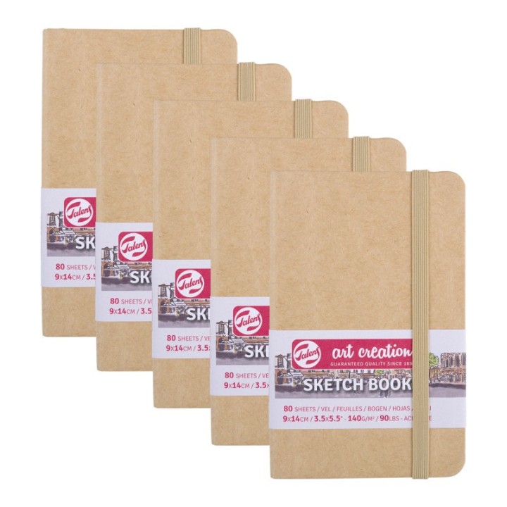 Talens Art Creation Sketchbook, 80 Sheets, 90lbs, Kraft Cover, 3.5" x 5.5", Pack of 5