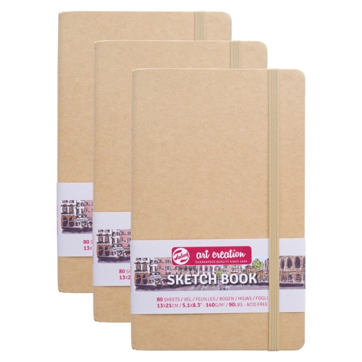 Talens Art Creation Sketchbook, 80 Sheets, 90lbs, Kraft Cover, 5.1" x 8.3", Pack of 3