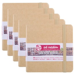 Talens Art Creation Sketchbook, 80 Sheets, 90lbs, Kraft Cover, 4.7" x 4.7", Pack of 5