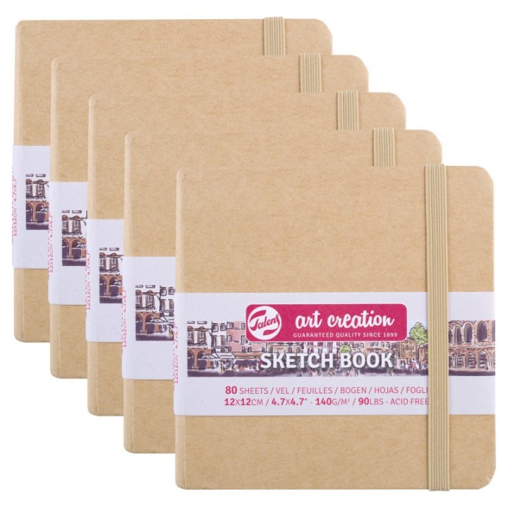 Talens Art Creation Sketchbook, 80 Sheets, 90lbs, Kraft Cover, 4.7" x 4.7", Pack of 5