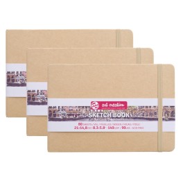 Talens Art Creation Sketchbook, 80 Sheets, 90lbs, Kraft Cover, 8.3" x 5.8" (A5), Pack of 3