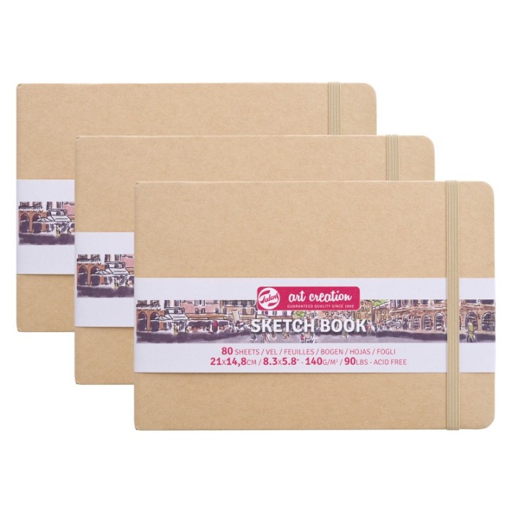 Talens Art Creation Sketchbook, 80 Sheets, 90lbs, Kraft Cover, 8.3" x 5.8" (A5), Pack of 3