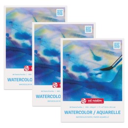 Talens Art Creation Watercolor Paper Pad, 90lbs, 9" x 12", 15 Sheets, Pack of 3